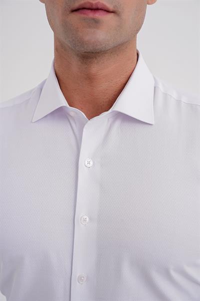 Slim Fit Kravat Yaka Doku Desenli Beyaz Gömlek GK 755