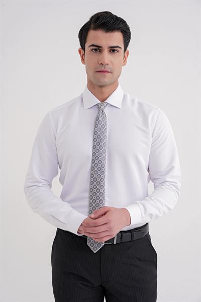 Slim Fit İtalyan Yaka %100 Pamuk Saten Düz Beyaz Gömlek GK 758