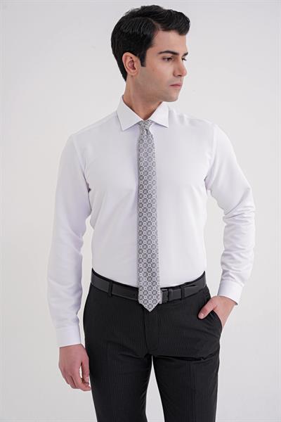 Slim Fit İtalyan Yaka %100 Pamuk Saten Düz Beyaz Gömlek GK 758