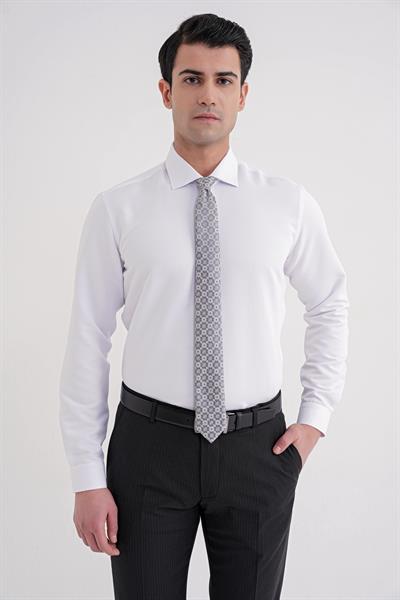Slim Fit İtalyan Yaka %100 Pamuk Saten Düz Beyaz Gömlek GK 758