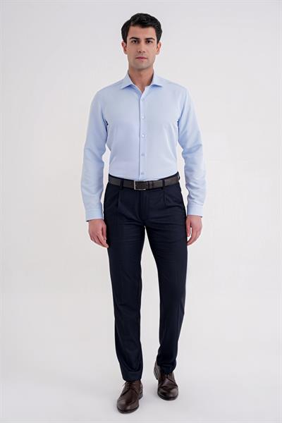 Slim Fit İtalyan Yaka %100 Pamuk Saten Düz Mavi Gömlek GK 758