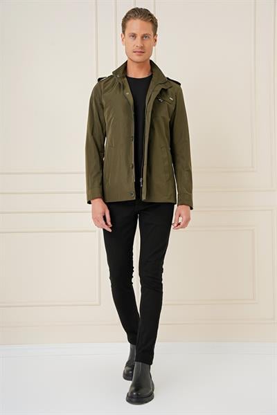 Hakim Yaka Düğme ve Fermuarlı Yan Cepli Mevsimlik Haki Mont Ka 077