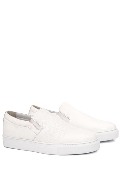 Kalın Eva Taban Lastikli Rahat Kalıp Beyaz Deri Ayakkabı 3224