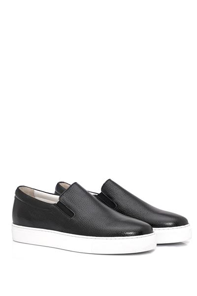 Kalın Eva Taban Lastikli Rahat Kalıp Siyah Deri Ayakkabı 3224