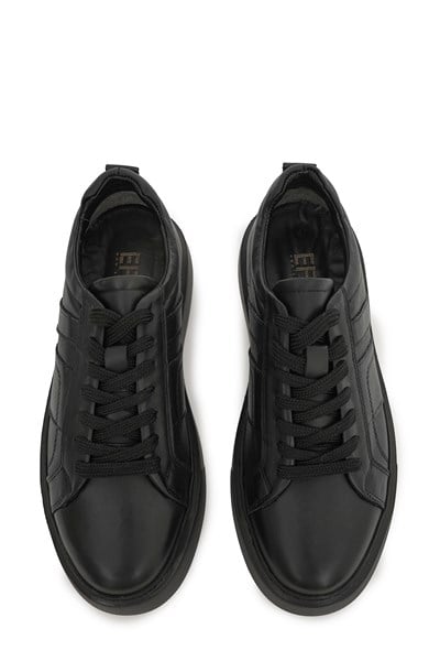 Kalın Eva Tabanlı Bağcıklı Yanları Dikiş Detaylı Siyah Sneaker Ayakkabı 2027-1