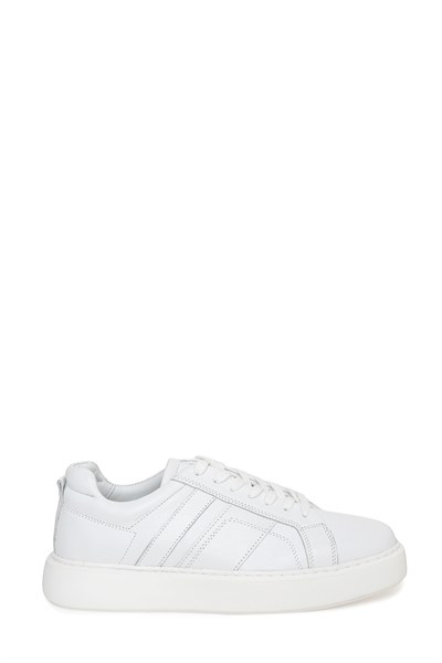 Kalın Eva Tabanlı Bağcıklı Yanları Dikiş Detaylı Beyaz Sneaker Ayakkabı 2027-1