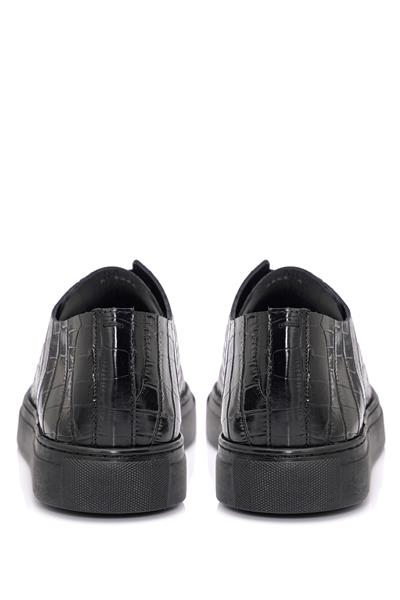 Kalın Taban Bağcıklı Krokodil Desen Siyah Ayakkabı 3246