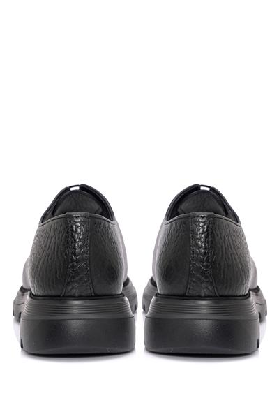 Kalın Taban Flotter Deri Casual Siyah Ayakkabı 9867