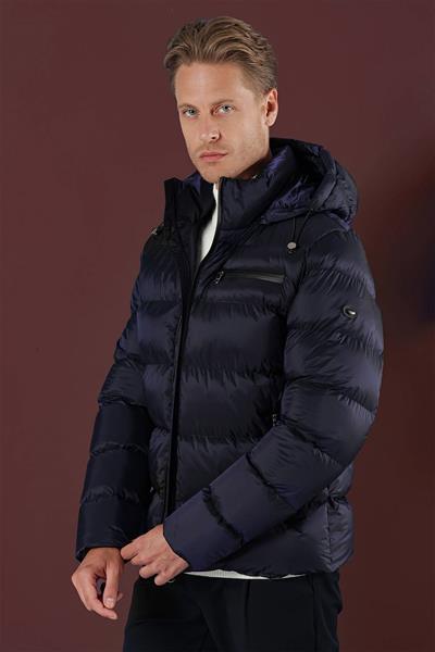 Sim Fit Kapüşonlu Yan Cep Fermuarlı Lacivert Şişme Mont MT 167