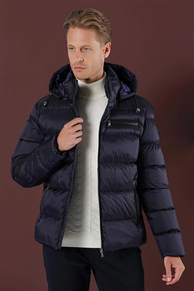 Sim Fit Kapüşonlu Yan Cep Fermuarlı Lacivert Şişme Mont MT 167