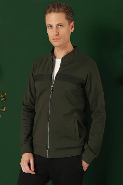 Slim Fit Hakim Yaka Önü Taş Baskılı Haki Mont MT 170