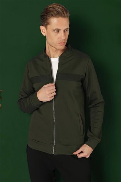 Slim Fit Hakim Yaka Önü Taş Baskılı Haki Mont MT 170