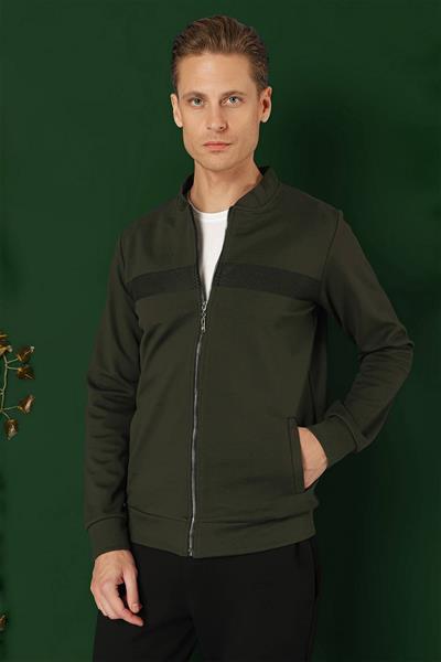Slim Fit Hakim Yaka Önü Taş Baskılı Haki Mont MT 170