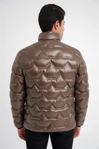 Slim Fit Hakim Yaka Yan Cepli Kaz Tüyü Bej Şişme Mont MT 175