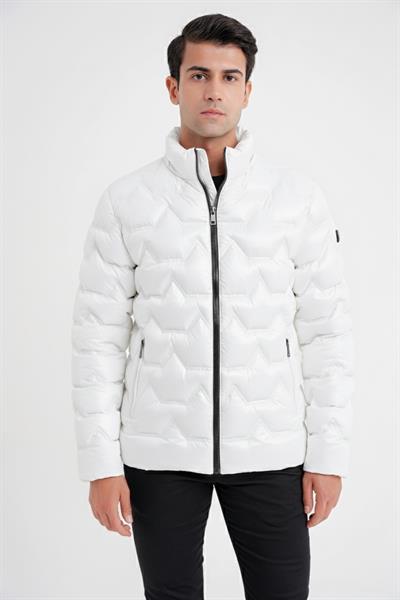 Slim Fit Hakim Yaka Yan Cepli Kaz Tüyü Beyaz Şişme Mont MT 175