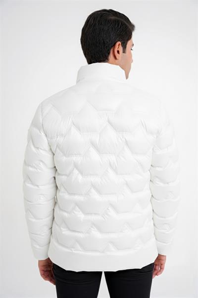 Slim Fit Hakim Yaka Yan Cepli Kaz Tüyü Beyaz Şişme Mont MT 175