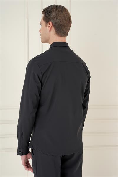 Önden Fermuarlı Yan Cepli Esnek Pamuk Siyah Ceket Gömlek G 1582