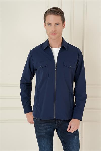 Önden Fermuarlı Yan Cepli Esnek Pamuk Lacivert Ceket Gömlek G 1582