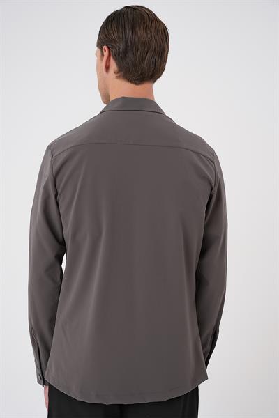 Önden Fermuarlı Yan Cepli Esnek Pamuk Koyu Haki Gömlek Ceket G 1582