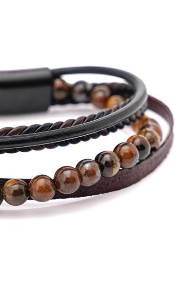 Örgü Deri ve Taş Modelli Kaplan Gözü Bileklik 087