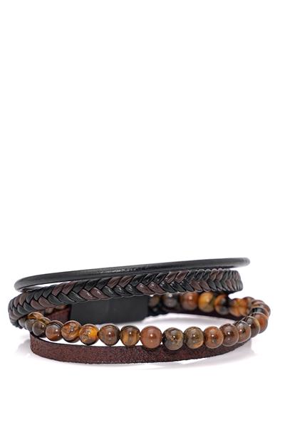 Örgü Deri ve Taş Modelli Kaplan Gözü Bileklik 087