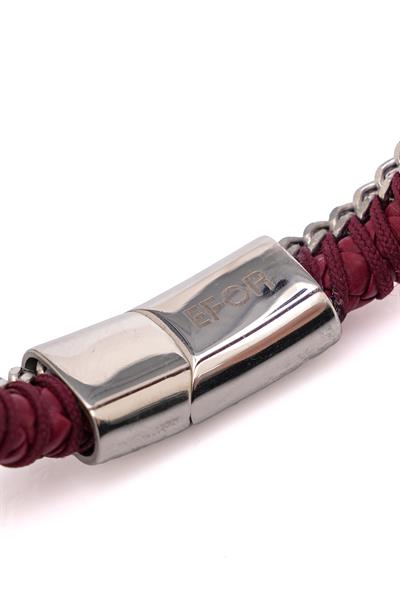 Örgü Modelli Deri Çelik Bordo Bileklik 086 