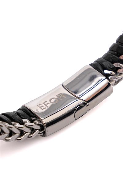 Örgü Modelli Deri Çelik Siyah Bileklik 086