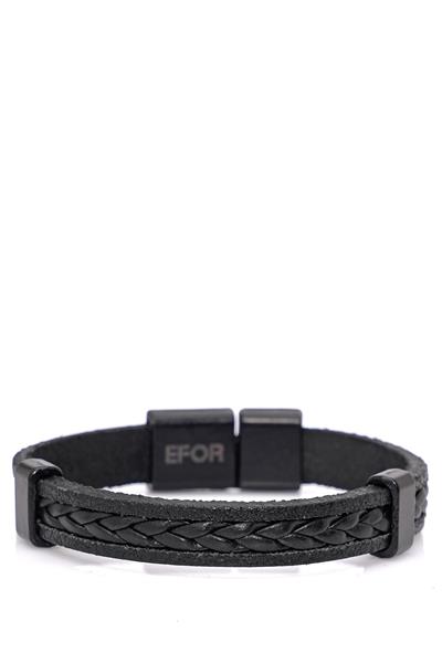 Örgü Modelli Deri Siyah Bileklik 093