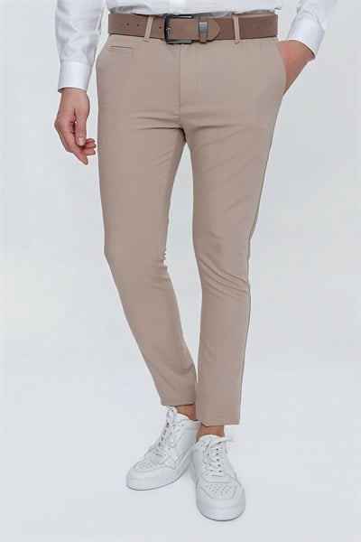 P 1077 Slim Fit Koyu Bej Spor Pantolon