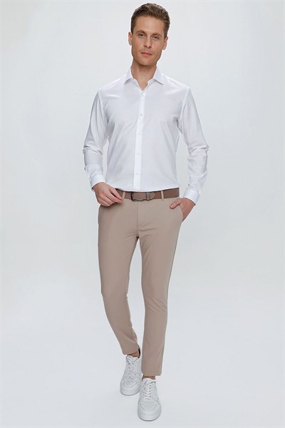 P 1077 Slim Fit Koyu Bej Spor Pantolon