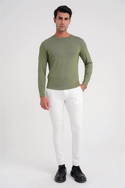 P 1088 Slim Fit Yan Cep Esnek Pamuklu Casual Beyaz Pantolon