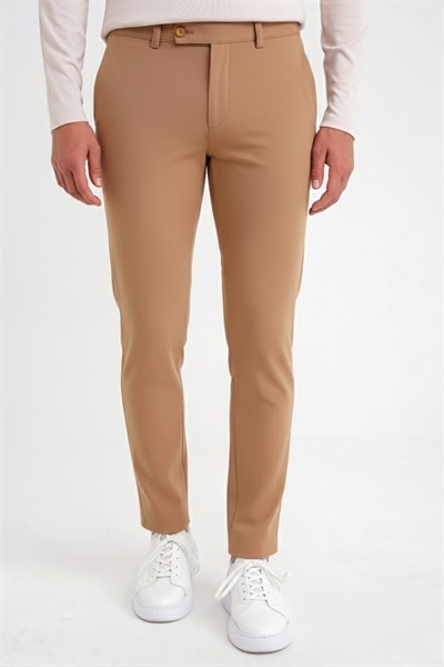 P 1088 Slim Fit Yan Cep Esnek Pamuklu Casual Camel Pantolon