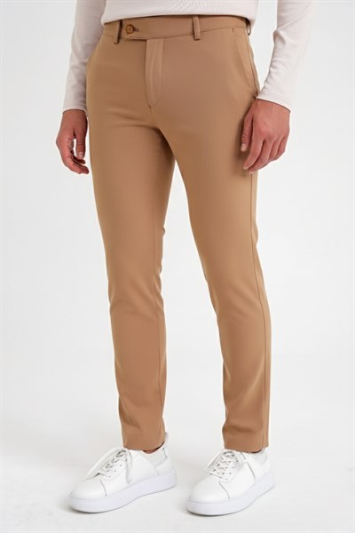P 1088 Slim Fit Yan Cep Esnek Pamuklu Casual Camel Pantolon
