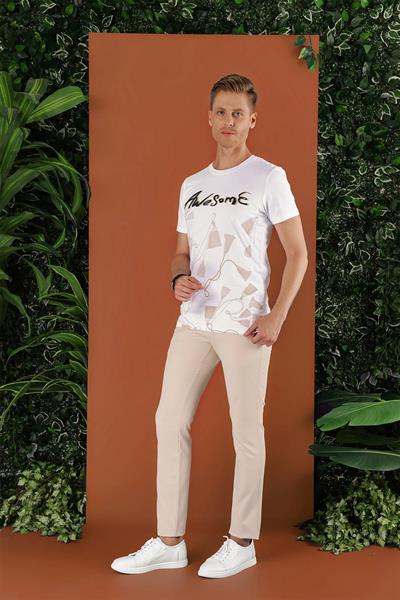 P 1123 Slim Fit Bej Spor Pantolon