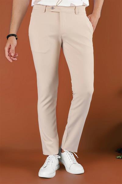 P 1123 Slim Fit Bej Spor Pantolon