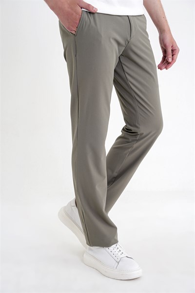 Regular Fit Yan Cep Doku Desenli Beli Lastikli Haki Pantolon P 1212