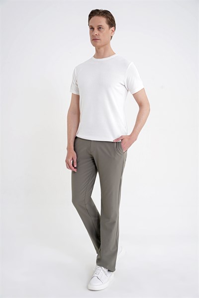 Regular Fit Yan Cep Doku Desenli Beli Lastikli Haki Pantolon P 1212