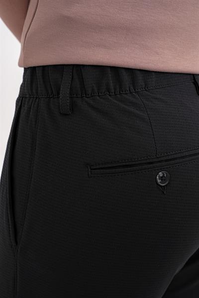 Regular Fit Yan Cep Doku Desenli Beli Lastikli Siyah Pantolon P 1212