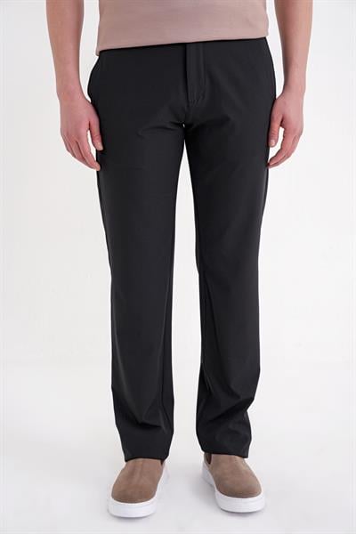 Regular Fit Yan Cep Doku Desenli Beli Lastikli Siyah Pantolon P 1212