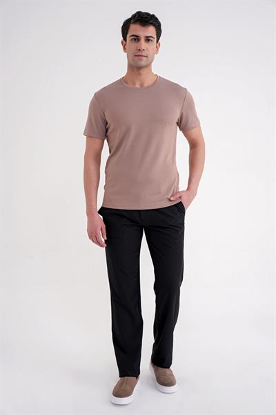 Regular Fit Yan Cep Doku Desenli Beli Lastikli Siyah Pantolon P 1212