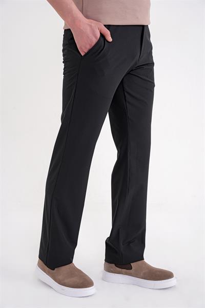Regular Fit Yan Cep Doku Desenli Beli Lastikli Siyah Pantolon P 1212