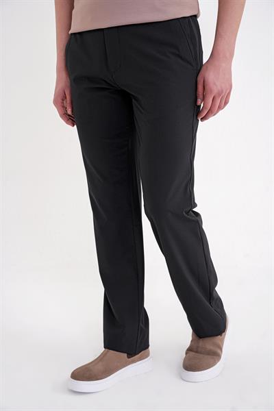 Regular Fit Yan Cep Doku Desenli Beli Lastikli Siyah Pantolon P 1212