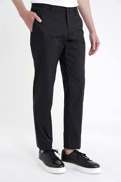 Comfort Fit Yan Cep Beli Lastikli %97 Pamuk Siyah Pantolon P 1214