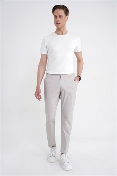 Comfort Fit Yan Cep Beli Lastikli %97 Pamuk Taş Pantolon P 1214