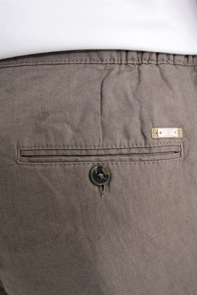 Oversize Kalıp Yan Cep Beli Lastikli Haki Keten Pantolon P 1216