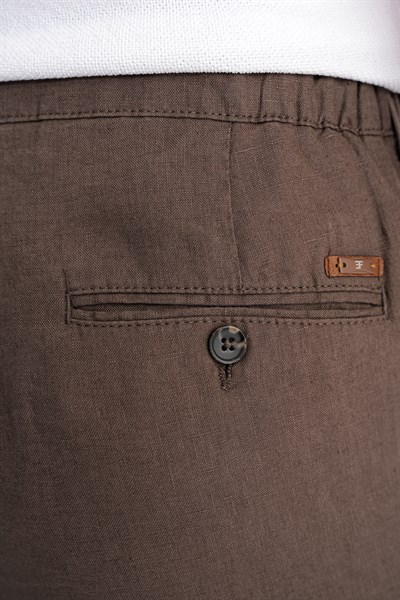 Oversize Kalıp Yan Cep Beli Lastikli Vizon Keten Pantolon P 1216