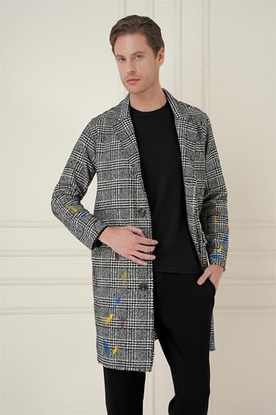 PLT 086 Slim Fit Siyah-Beyaz Spor Palto