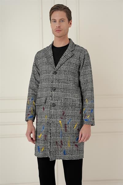 PLT 086 Slim Fit Siyah-Beyaz Spor Palto