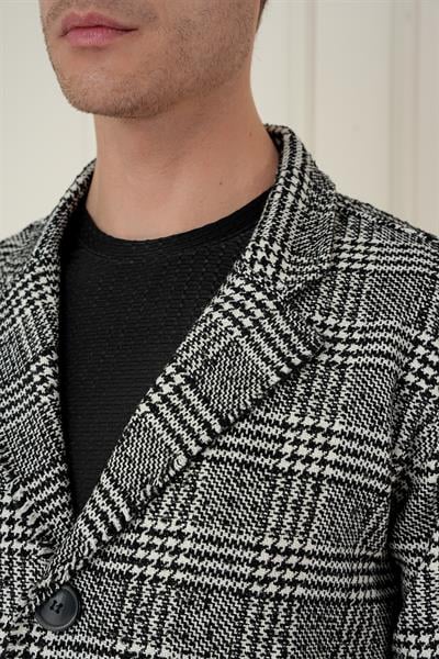 PLT 086 Slim Fit Siyah-Beyaz Spor Palto