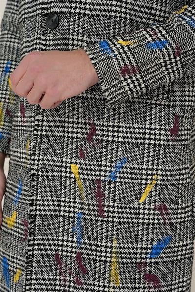 PLT 086 Slim Fit Siyah-Beyaz Spor Palto